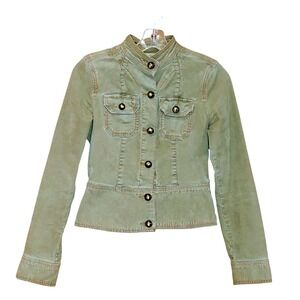 Vintage Y2K Old Navy Girls Military Style Jacket Green Corduroy Front Pockets